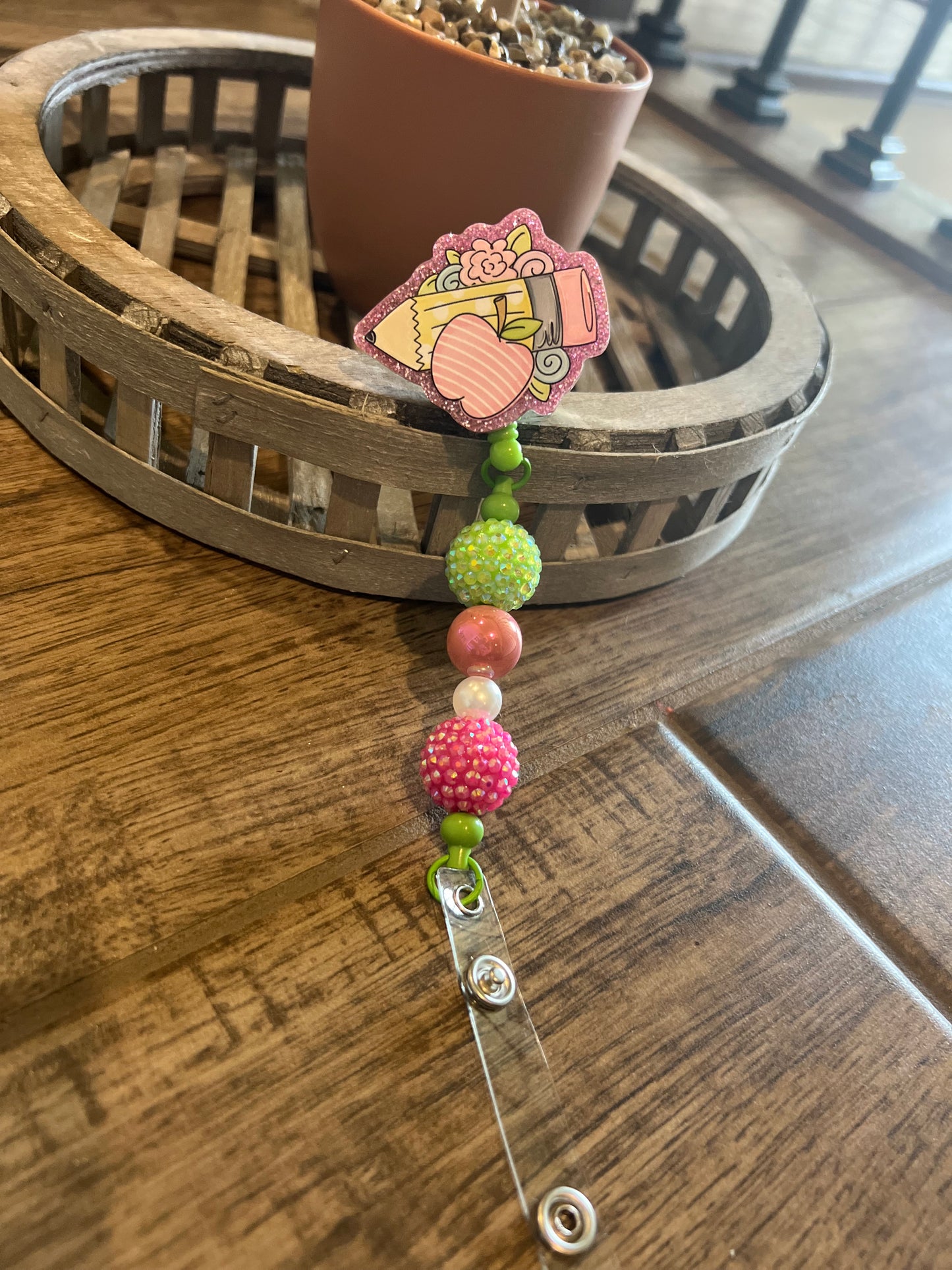 Pink Pencil Apple Badge Reel