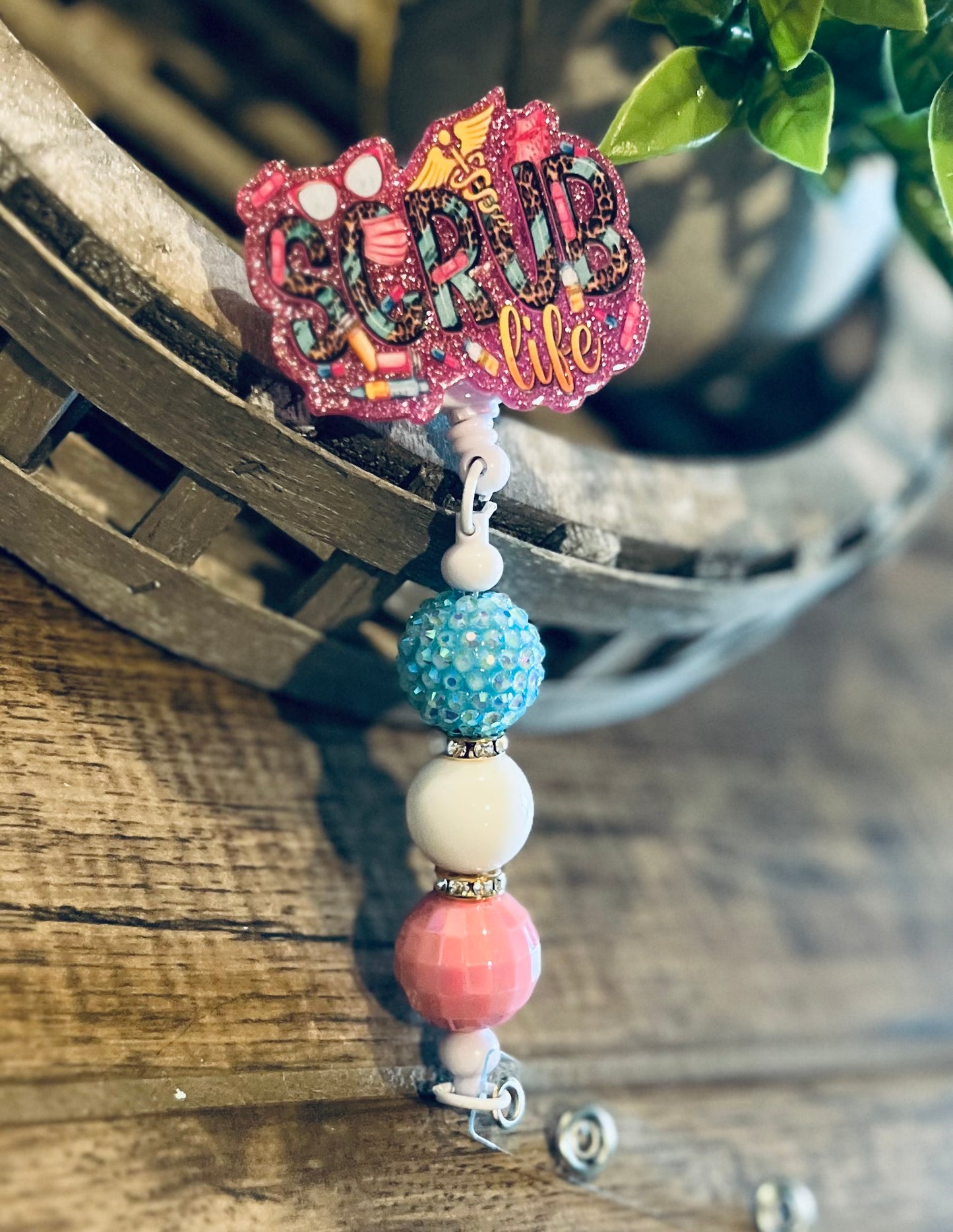 Pink “Scrub Life” Badge Reel 2-interchangeable
