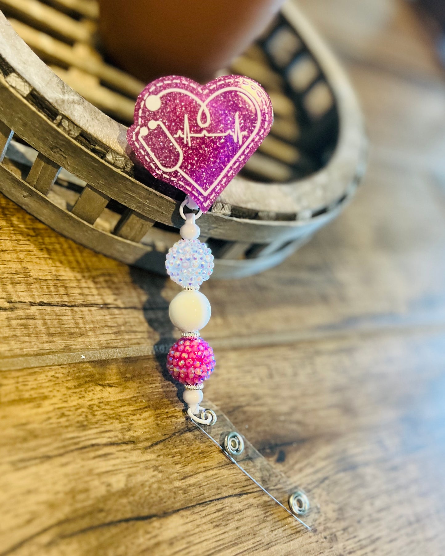“Pink Heartbeat Stethoscope” Badge Reel-interchangeable