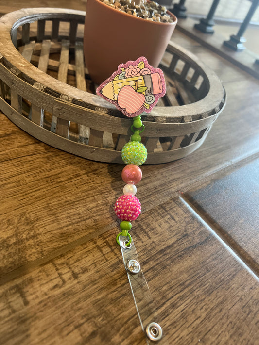 Pink Pencil Apple Badge Reel