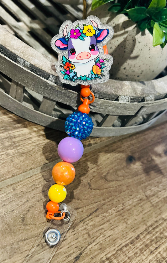 “Colorful Floral Cow” Badge Reel-interchangeable