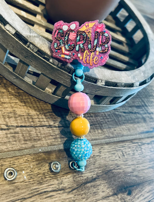 Pink “Scrub Life” 2 Badge Reel-interchangeable