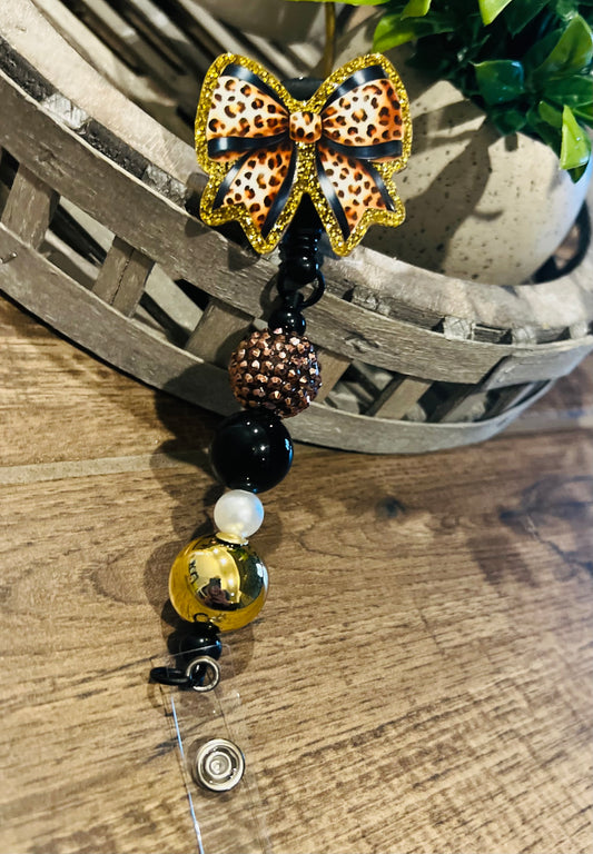 “Leopard Black Bow” Badge Reel-interchangeable