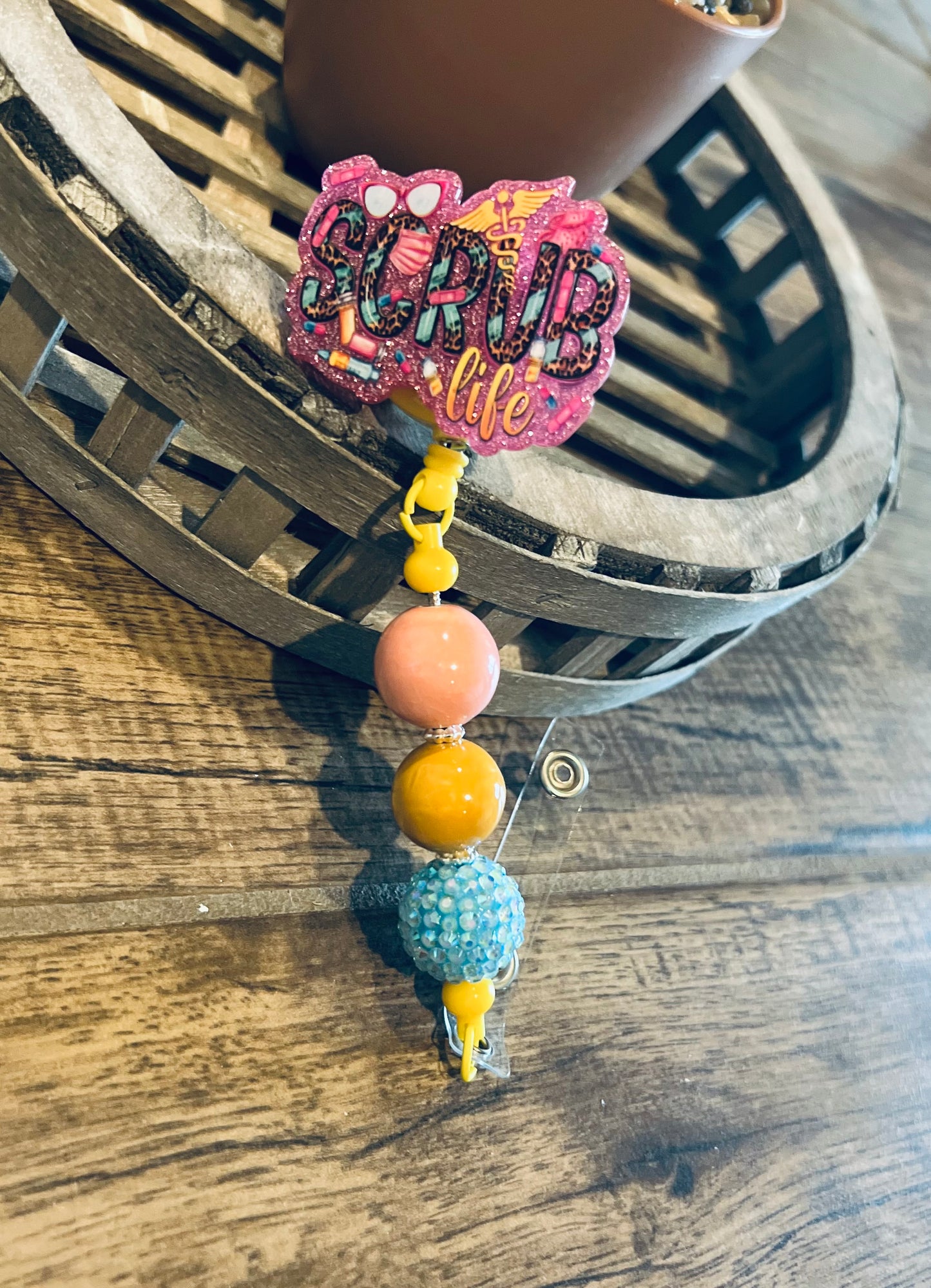 Pink “Scrub Life” 2 Badge Reel-interchangeable