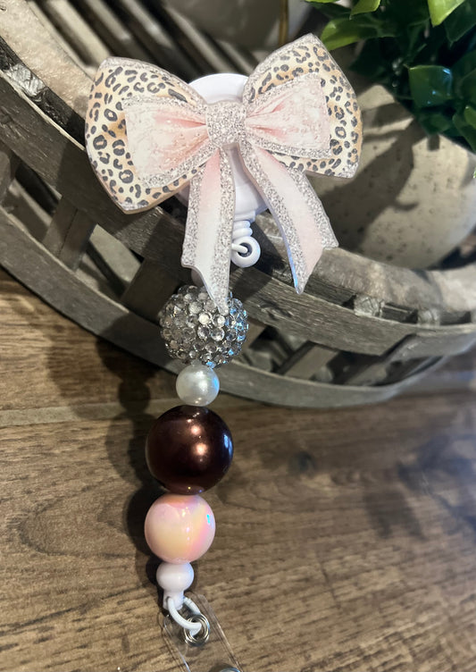 “Leopard Pink Bow” Badge Reel