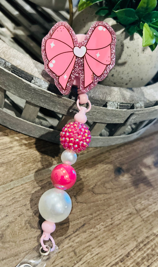 “Pink Bow” Badge Reel 4-interchangeable