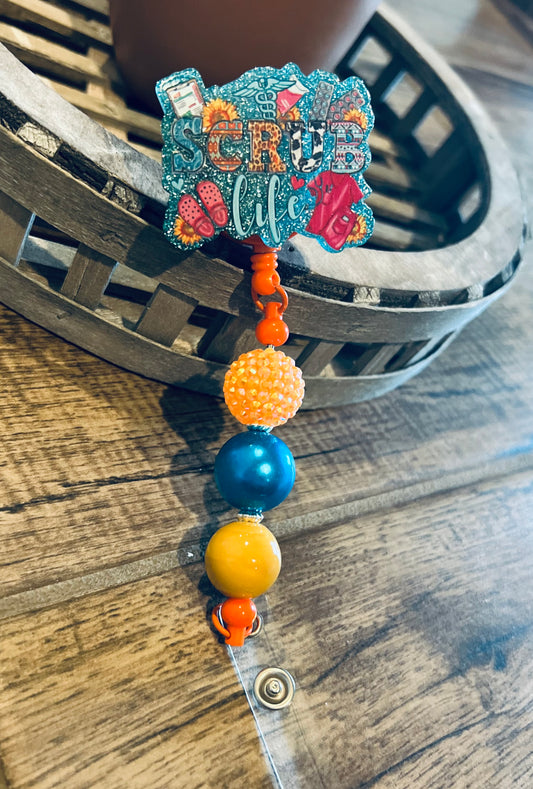 Blue “Scrub Life” Badge Reel-interchangeable