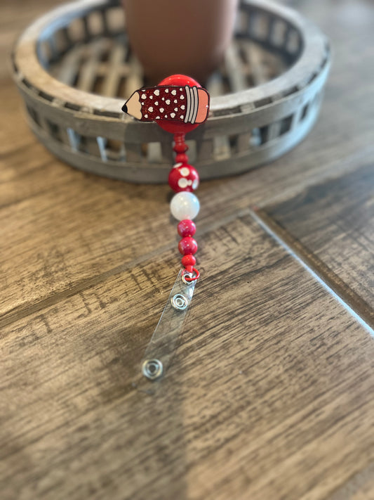 Red Polka Dot Pencil Badge Reel